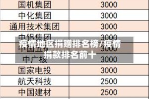 疫情地区捐赠排名榜/疫情捐款排名前十